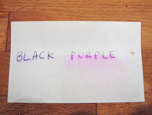 Space Pen black and purple ink compared